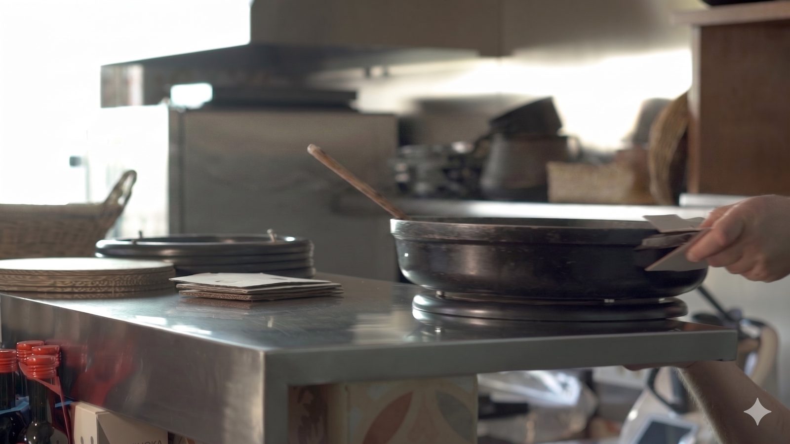 Cogiendo la paella con las dos manos sin quemarse gracias a SafePaella